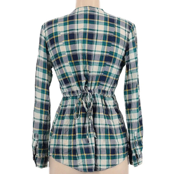 Vintage ModCloth Y2K Green Blue Cream Plaid Button Down Shirt Women’s Size M - Picture 2 of 5